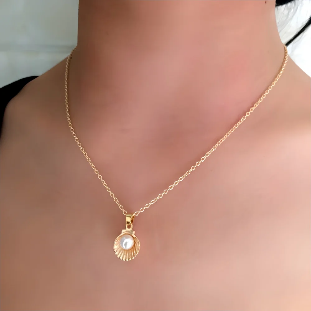 OL Commuter Imitation Pearl Shell Pendant Necklace Women's Ocean Series Style Elegant Short Clavicle Chain Necklace image 6