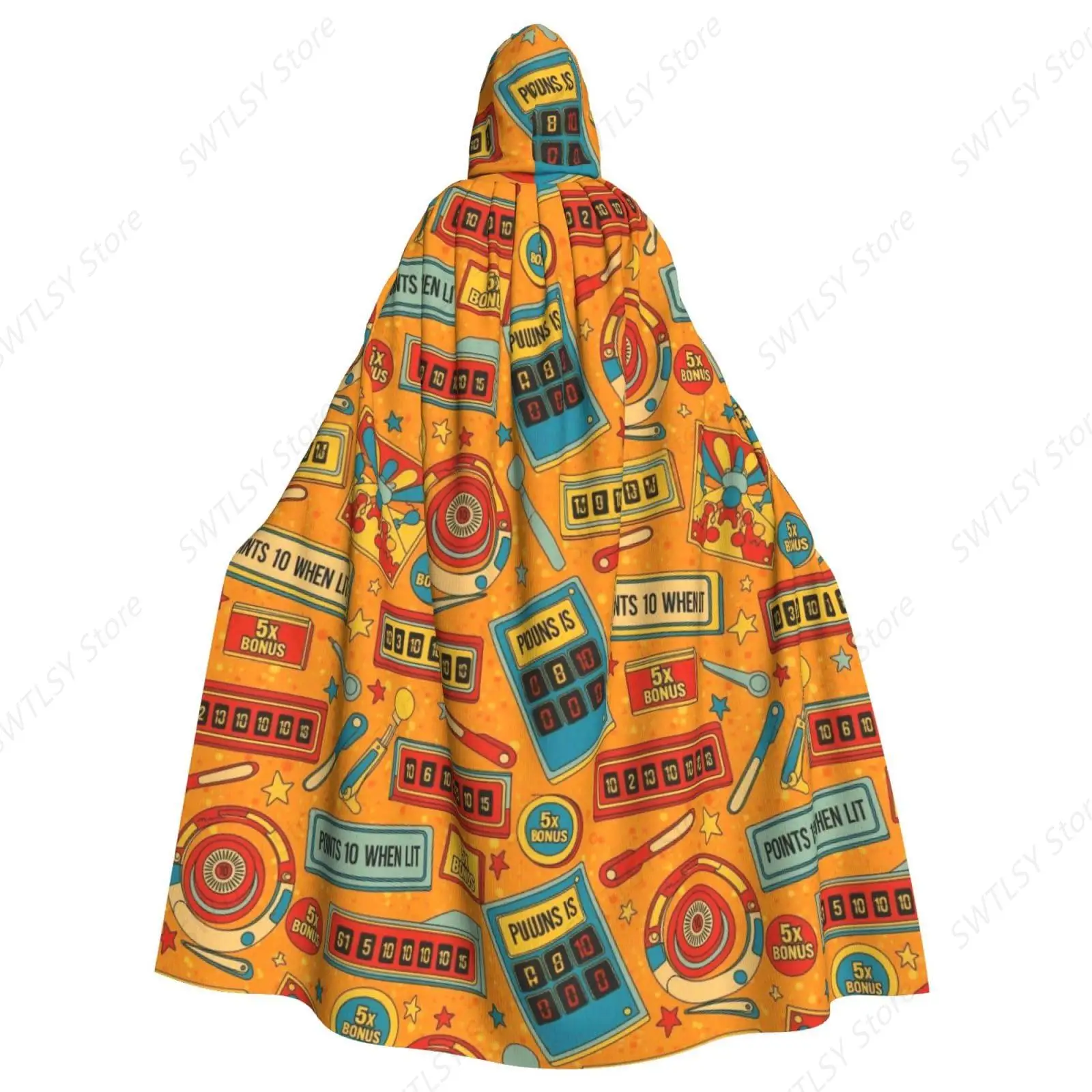 Wizard Cape Hooded Cloak Halloween Costume Compatible with Cartoon Pinball Orange for Women Men Cosplay Party