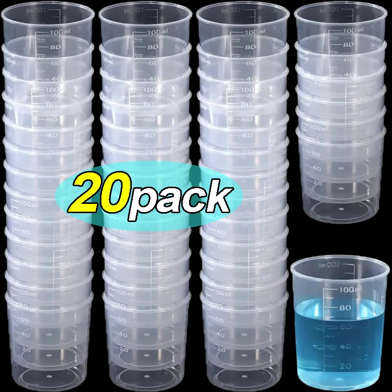 20/1PCS 100ml Messbecher Transparent Kunststoff Skala Becher Tassen Labor Chemische Labor Container Krüge Küche Backen werkzeug