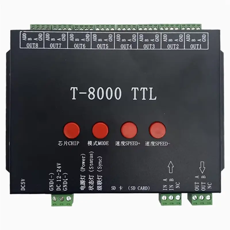 

T-8000 TTL LED Pixel Controller DC5/12-24V With 2GB SD Card For Various LED Strip Lights