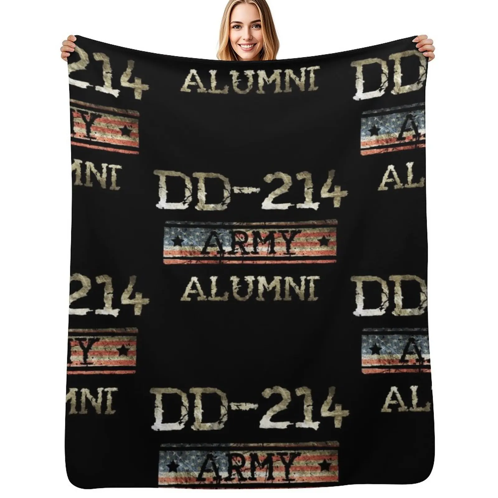 DD 214 Army Alumni American Flag Throw Blanket Fuzzy Plush Throw Blanket for Sofa Chair