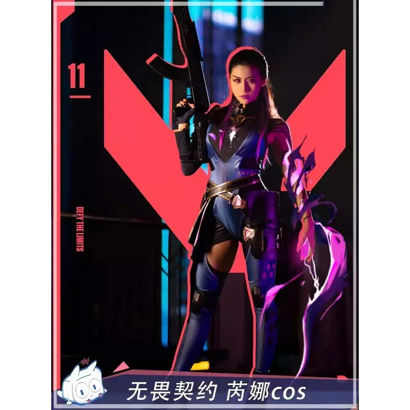 Kostum Cosplay Game Valorant cos Reyna untuk wanita, Jumpsuit permainan Anime Valorant, pakaian pesta Halloween untuk wanita, mode permainan peran