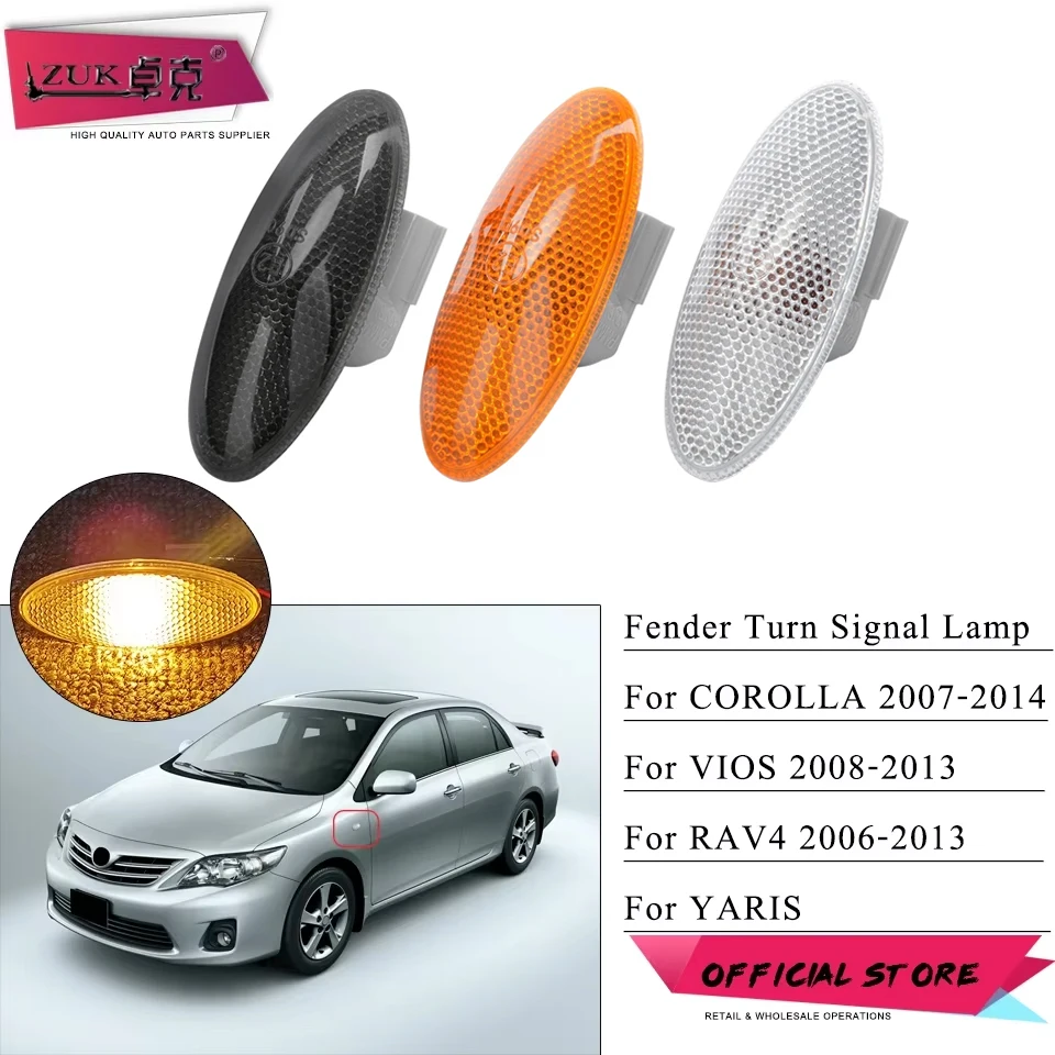 

ZUK Auto Fender Turn Signal Light Side Lamp For Toyota Corolla 2007-2014 Yaris Vios 2008-2014 RAV4 2006-2013 Camry Left=Right