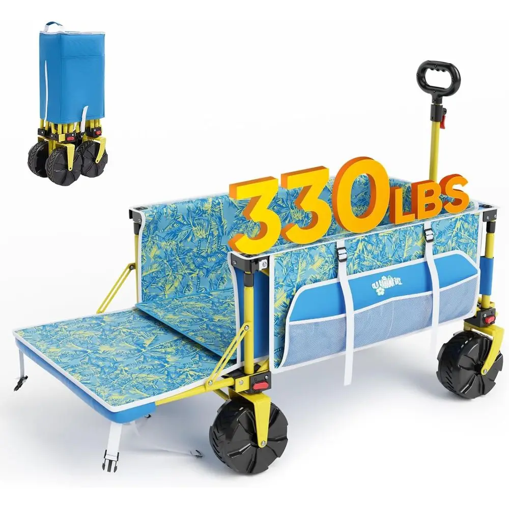 

Пляжный фургон с большими колесами для песка, сверхпрочная складная пляжная тележка емкостью 330 фунтов с задней дверью, складная универсальная тележка с чашкой H