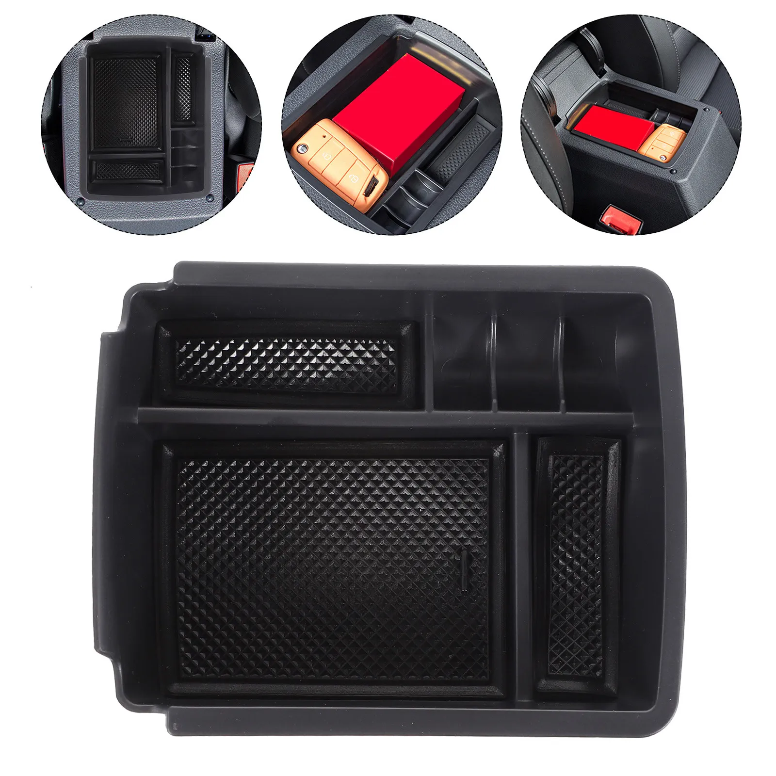 Premium Plastic Car Armrest Organizer Center Console Tray Storage Box for Keys Coins Phone Watch Neat Tidy Fit No Rattle Matte
