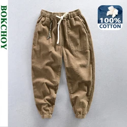 Autumn New Retro Cargo Pants Men Clothing Casual 100% Cotton Daily Joggers Men Trousers AZ627
