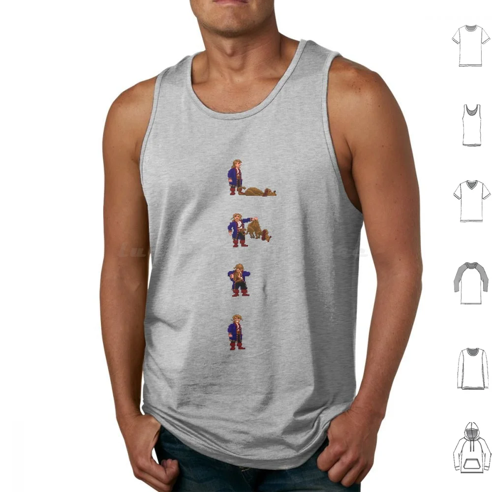 Guybrush And... Guybrush! ( Monkey Island 2 ) Tank Tops Print Cotton Guybrush Threepwood Lechuck Friend Dog Final The End