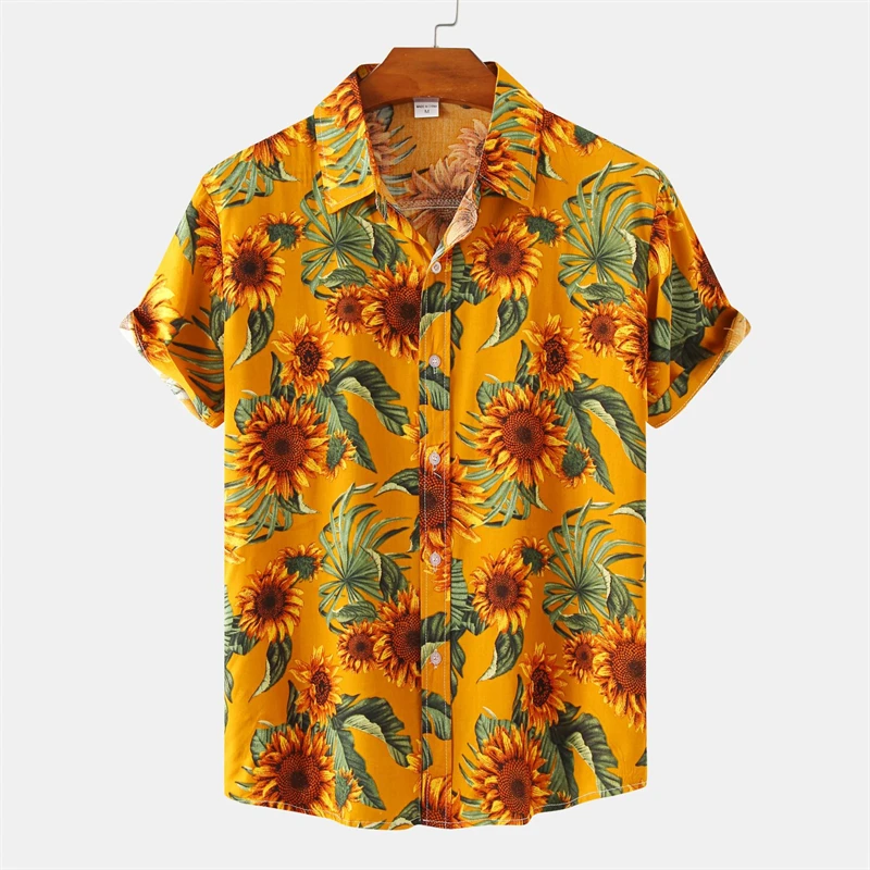 

Summer Men's Hawaiian Shirt Sunflower Printed Shirt For Men Women Vintage Oversized Short Sleeve Loose Casual Tropical Beach Top