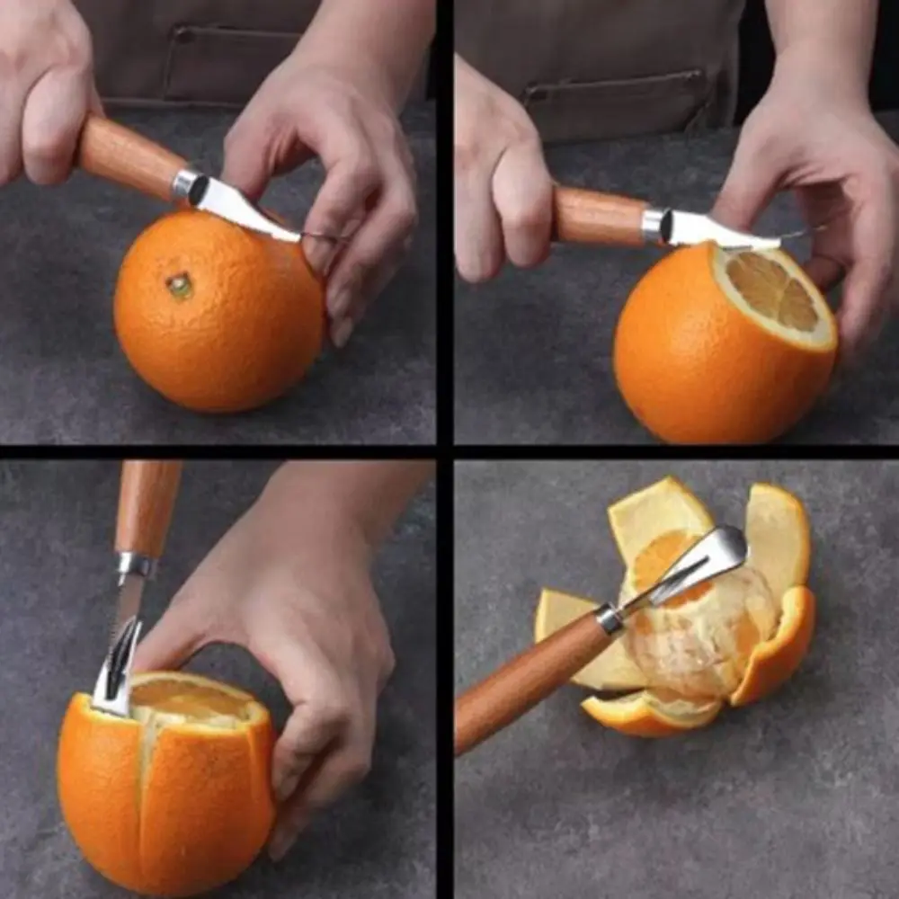 Double Head Grapefruit Peeler Wood Handle Comfortable Grip Pomelo Peel Remover Professional 2 in 1 Fruit Opener Citrus