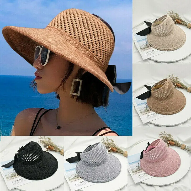 Women Lady Summer Wide Brim Foldable Sun Hat  Anti-UV Beach Visor Caps Sun Hat Beach Visor Wide Brim Hat Folding Girl Hat