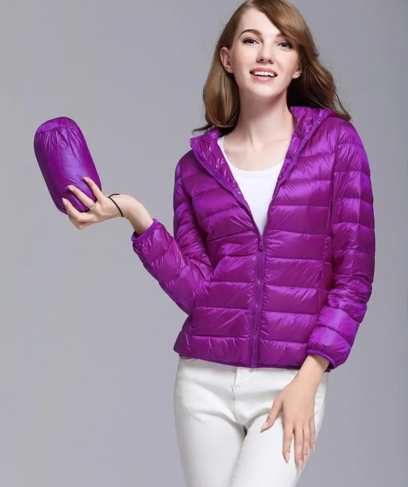 

2023 Winter Women Hooded White Duck Down Jacket Female Ultra Light Down Jackets Slim Long Sleeve Parkas Candy Color Fashio