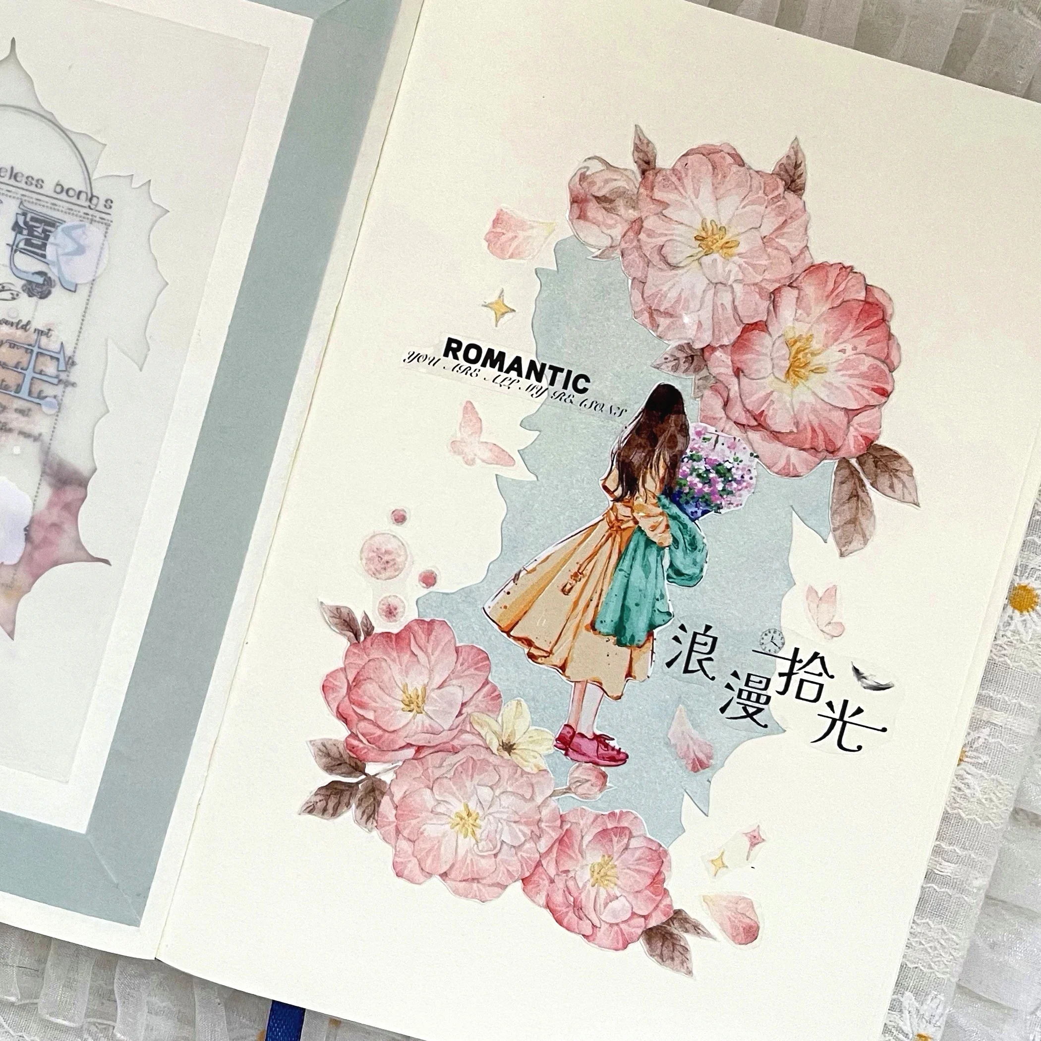 Washi Pet Tape Roll  Light Retro Style, Practical and Good with Chinese Character Backing Sticker