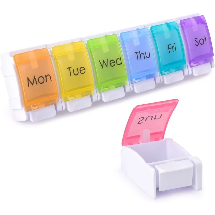 

Съемный органайзер для таблеток, еженедельная коробка для таблеток, одноразовый большой ежедневный футляр для таблеток для таблеток, витамина, рыбьего масла, радуга