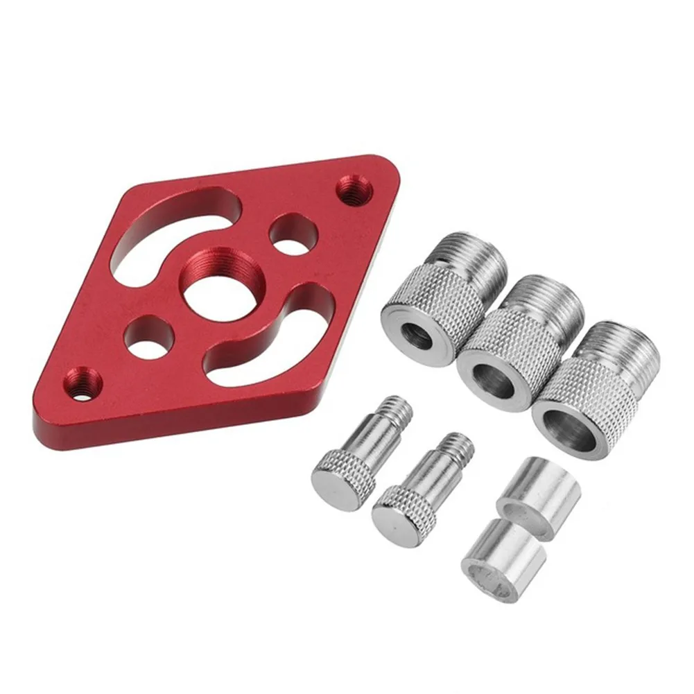 Szablon do kołków z prowadnicą wiertarską i tulejami stalowymi 6 mm, 8 mm i 10 mm do precyzyjnego wyrównywania otworów w projektach stolarskich