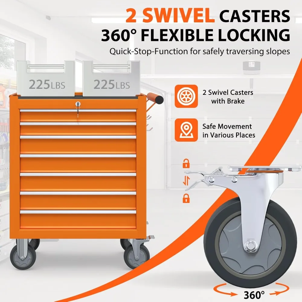 7-Drawer Rolling Tool Chest, Tool Box with 4 Wheels and Drawers, High Capacity Detachable Mobile Tool Storage Cabinet for Garage
