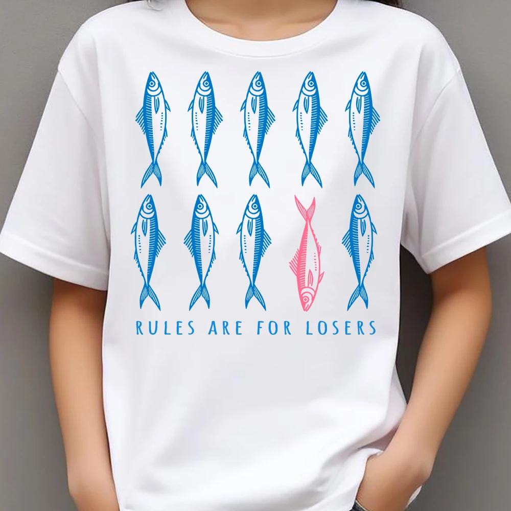 Fashion Fish Rules Are For Losers Letter Heat Transfer Patches For Clothes DIY A-Level Washable T-shirts Iron-on Thermal Sticker