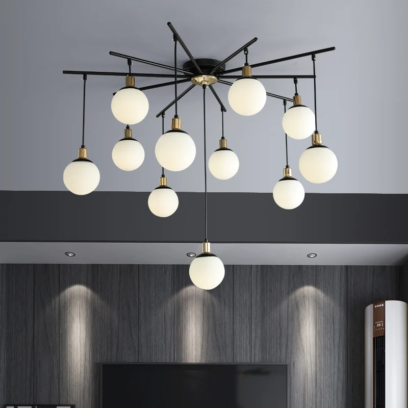 

Nordic Living Room LED Chandelier Glass Ball Lights Magic Bean Chandelier Postmodern Minimalist Restaurant Creative Chandeliers