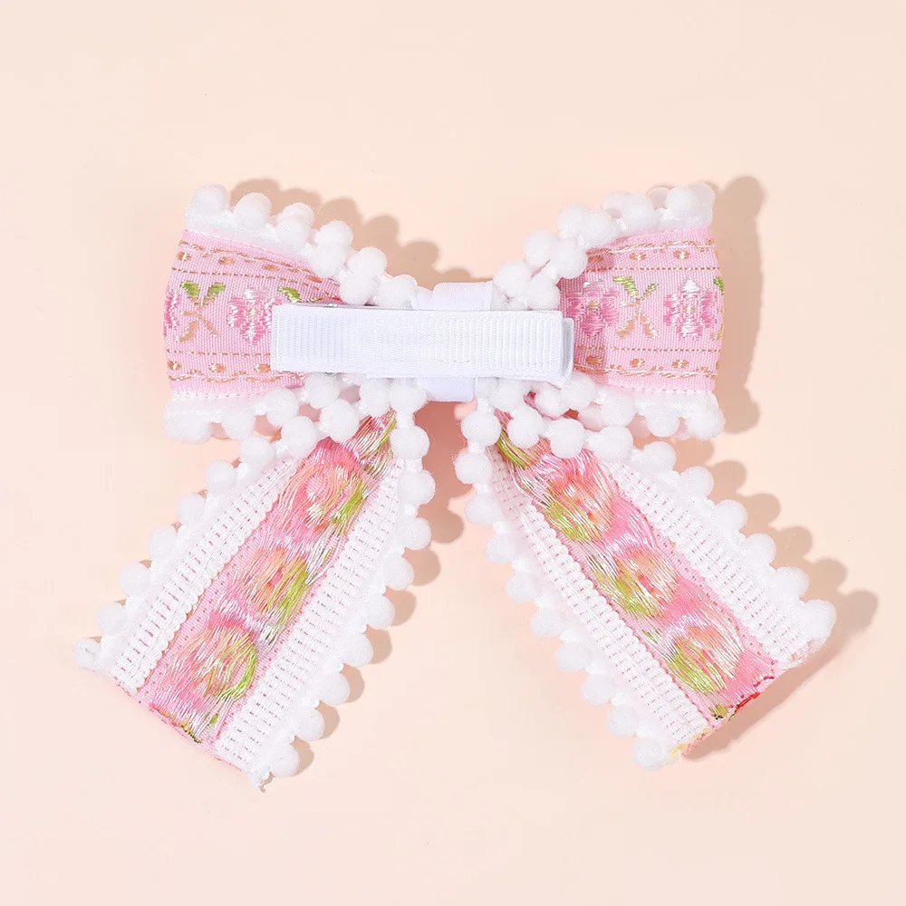 Bulk 36pcs Pink Embroidery Bow Hair Clips for Girls Kids Spring Barrettes Pom Pom Hairgrips Children's Hair Accessories Headwear