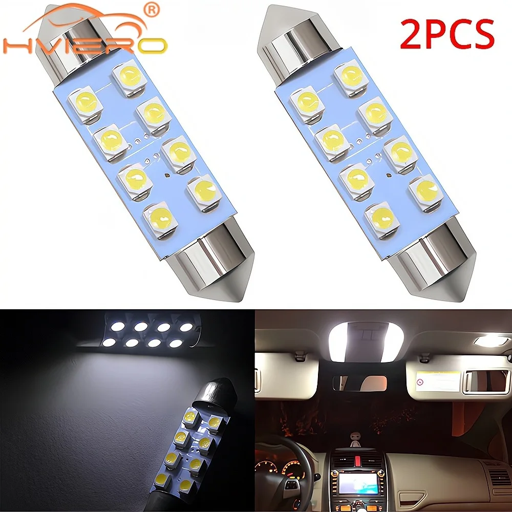 

2PCS Car Led 3528 White 8SMD Light Dome Festoon Interior Bulbs 31mm 39mm 41mm Trunk Reading Signal Lights Universal Waterproof