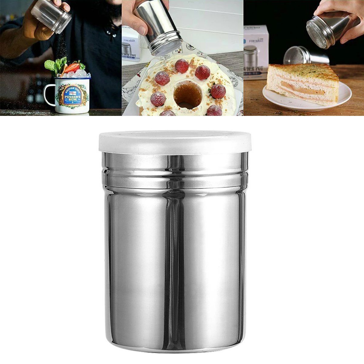 

HotStainless Steel Coffee Shaker Powder Spreader Cocoa Chocolate Flour Powdered Sugar Sieve Filters Sprinkler with Lid Bake Tool