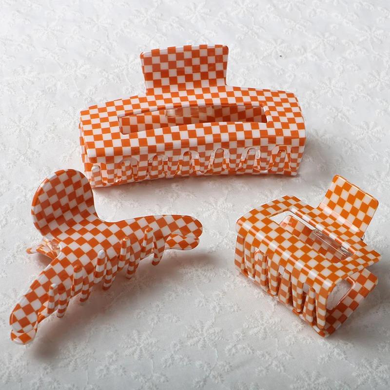 

3pcs Acetate Checkered Hair Claw Clips Vintage Checkered Claw Clips Banana Clips,Nonslip Hair Clamp for Women Girls