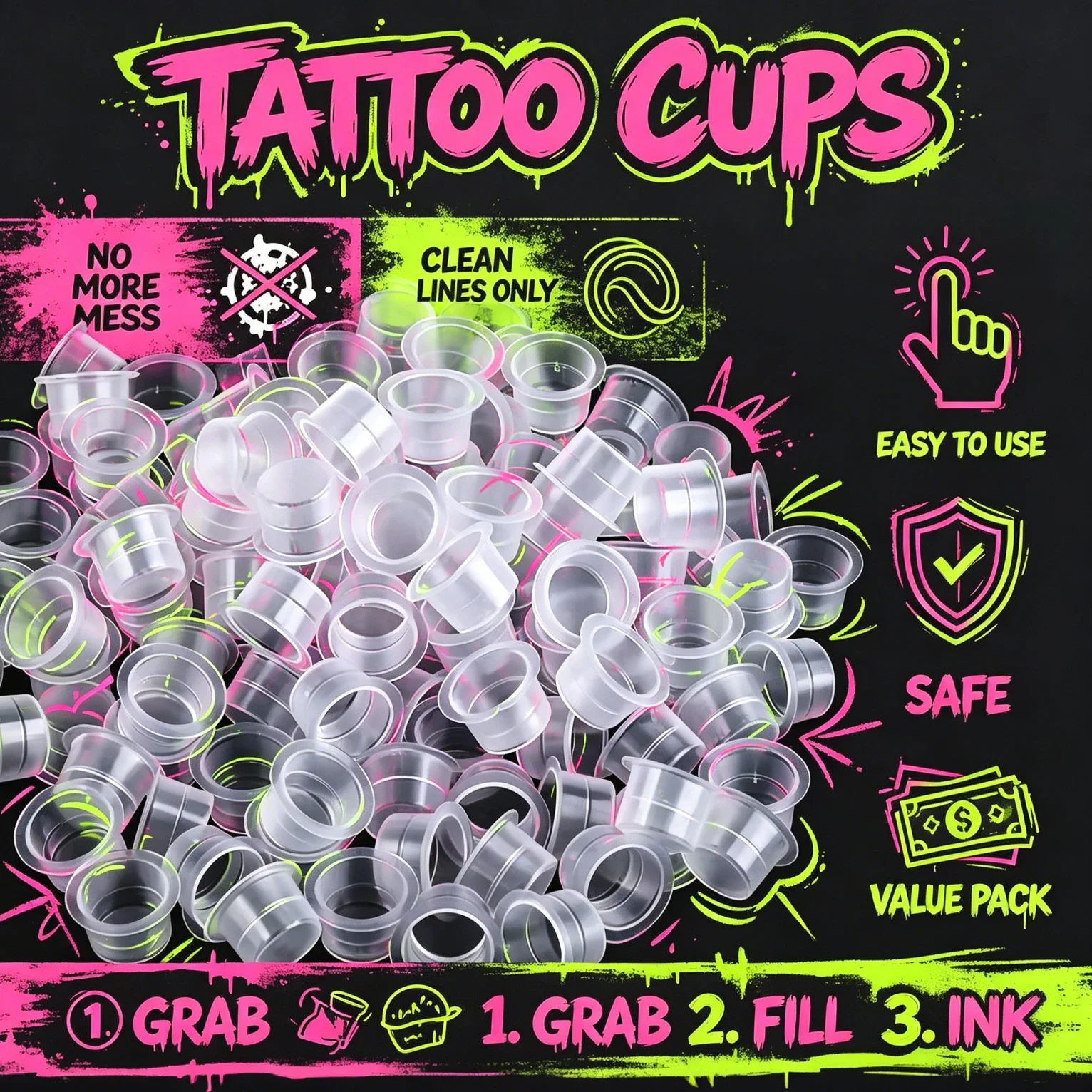1000/500/100pcs Plastic Tattoo Ink Cups Caps Pigment Microblading Holder Container 8mm 11mm 15mm Size For Tattoo Accessories