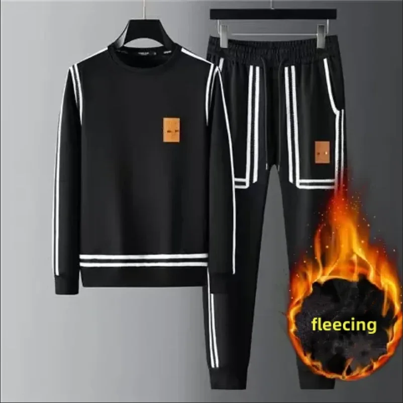 Autumn and winter new men's suit round neck T-shirt trousers two sets of casual simple sportswear fashion running men's clothes