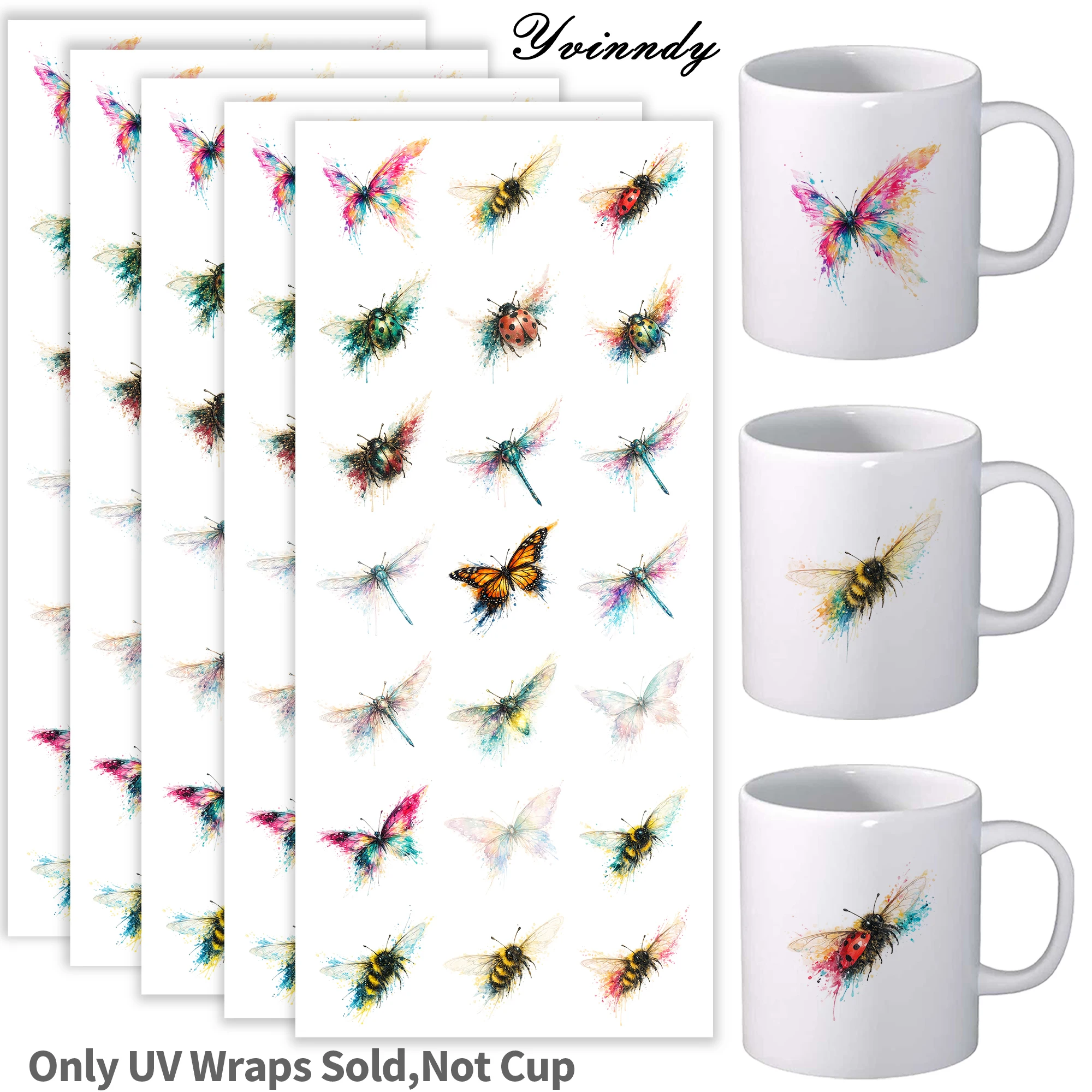 105Pcs/Set Watercolor insect collage paintings Transfer Sticker DIY Craft Kits with Crystal Label 16oz Glass Jars Wrap Stickers