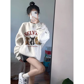 우아한 라운드 넥 스웨터 여성 가을/겨울 2024 새로운 도착 양털 안감 두꺼운 산동 블랙 쁘띠 슬리브 탑