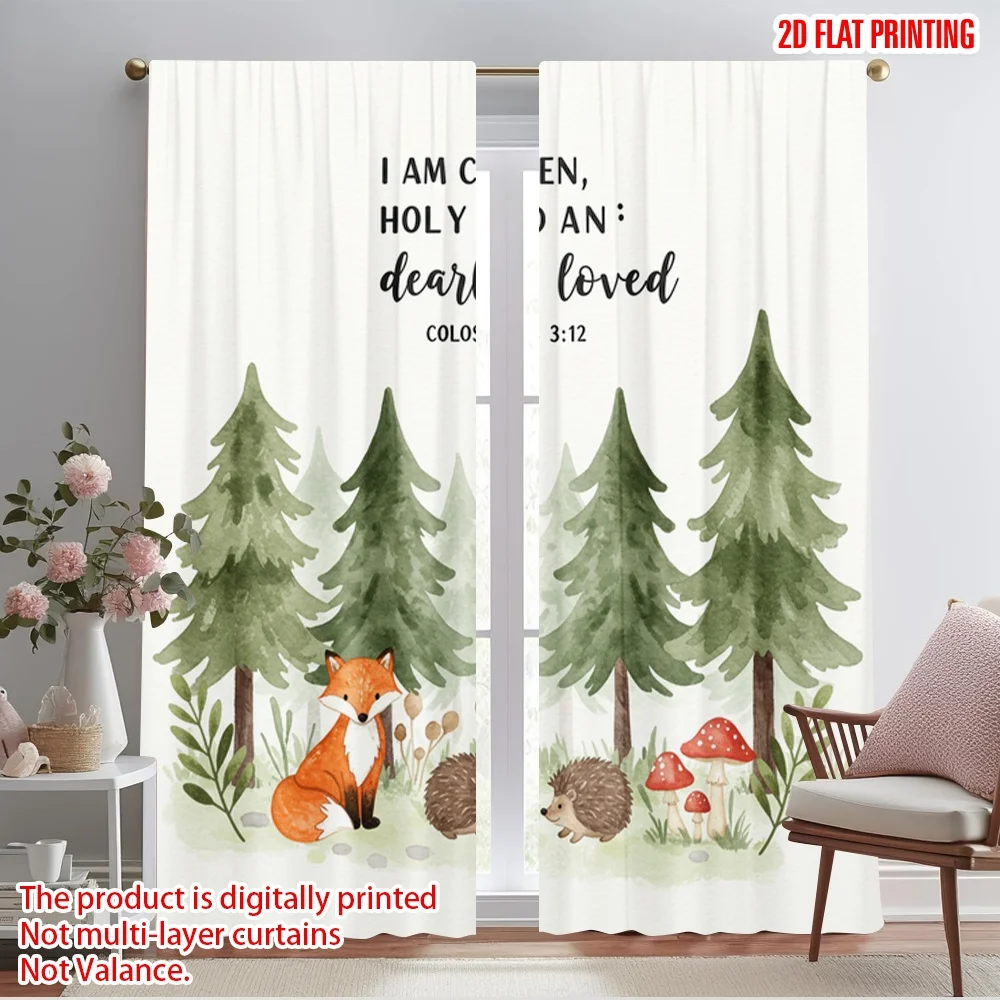 

2pcs 2D flat printing Party Window Curtains Chosen Loved Forest Animals Polyester Without Electricity Birthday Party Use for