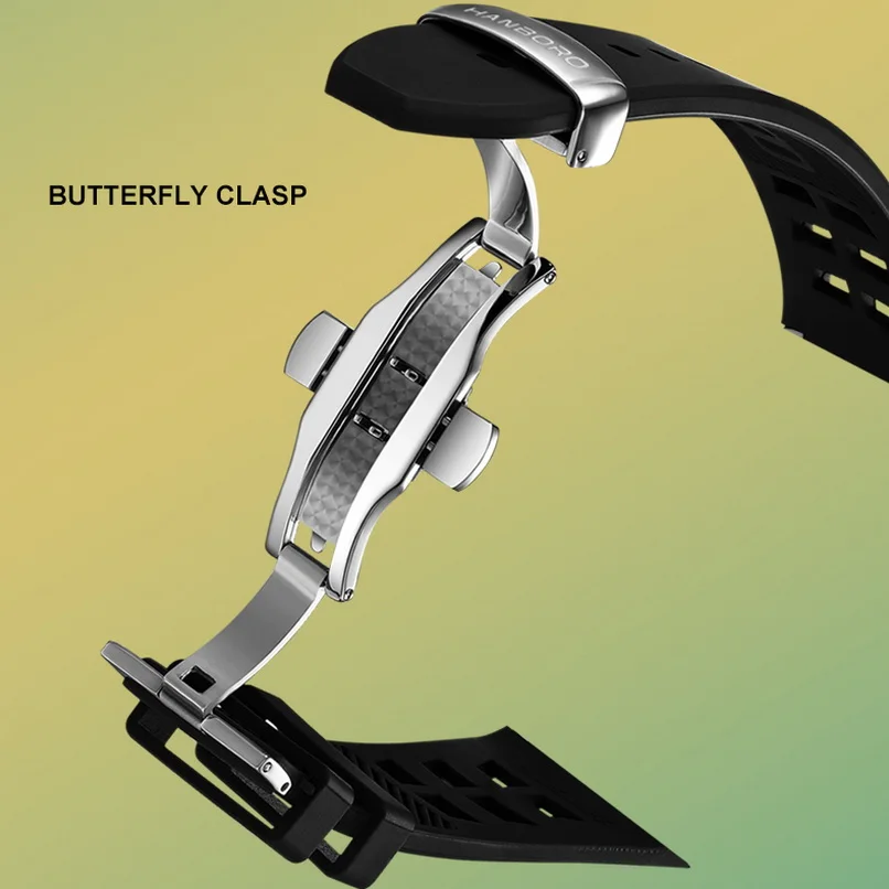 HANBORO, reloj automático para hombre, reloj de pulsera mecánico Vinatge de 43,6mm, Esmalte luminoso tallado, esfera de esqueleto de montaña pintada