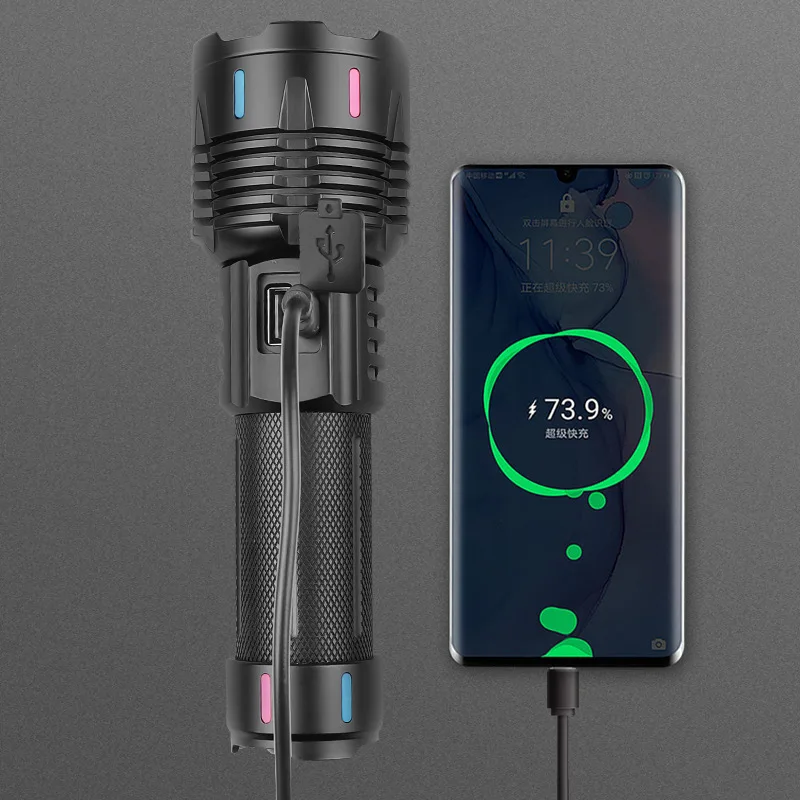 Powerful LED Flashlight USB Rechargeable Torch Light High Power Handlight Lantern Long Rang Hand Lamp for Camping Fishing