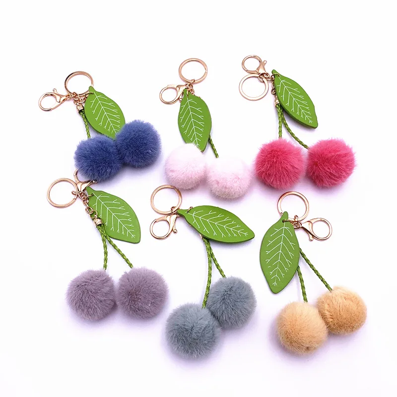 

Cute Fluff Ball Cherry Plush Keyring Simulation Soft Fruit Cherries Plush Stuffed Toy Backpack Charm Keyring For Birthday Gift