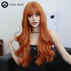 Long Wavy Orange Wig for Women Daily Party High Density Synthetic Loose Body Wavy Ginger Hair Wigs with Bangs Halloween Cosplay