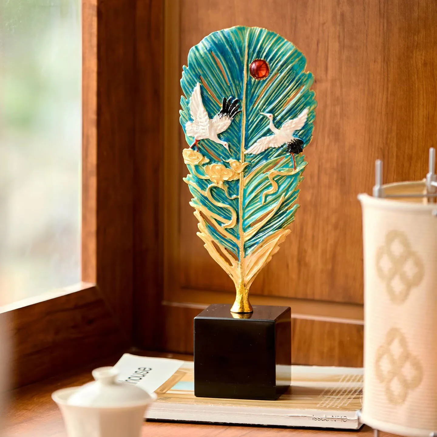 New Chinese crane flying together banana leaf ornaments living room desktop decorations housewarming opening gifts