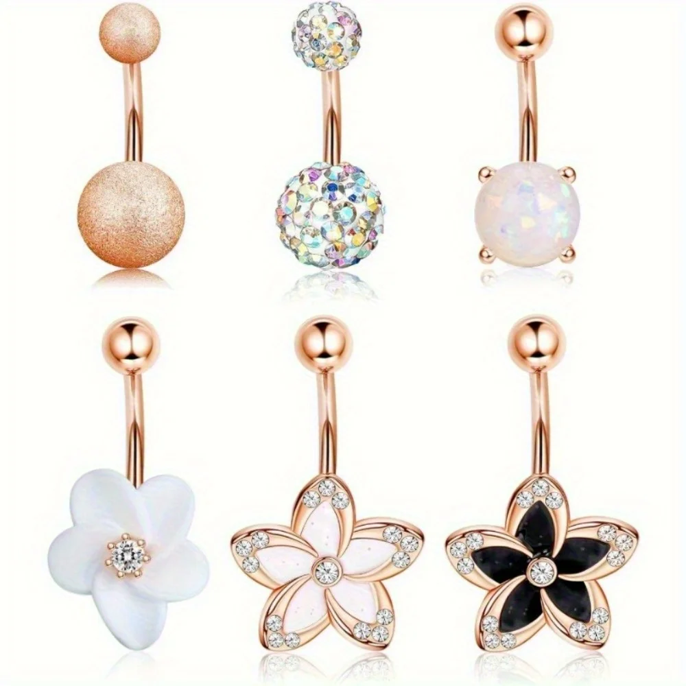 Drperfect 1Pcs Belly Button Rings Surgical Stainless Steel Belly Rings for Women Body Piercing with Gold Plated Brass Flower