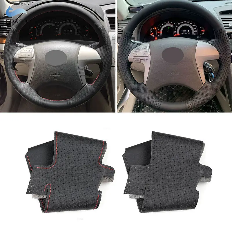 Car Inner Steering Wheel Cover Perforated Leather Trim For Toyota Camry 2006-2013 Fortuner Hilux 2011-2015 Highlander 2009-2014