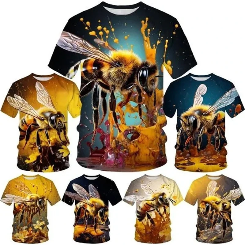 Men\'s T-Shirt 3D Printed Honeybee Pattern Tee Top Casual Round Neck Short Sleeve Men\'swomen\'s Summer Comfort Breathable T-Shirt
