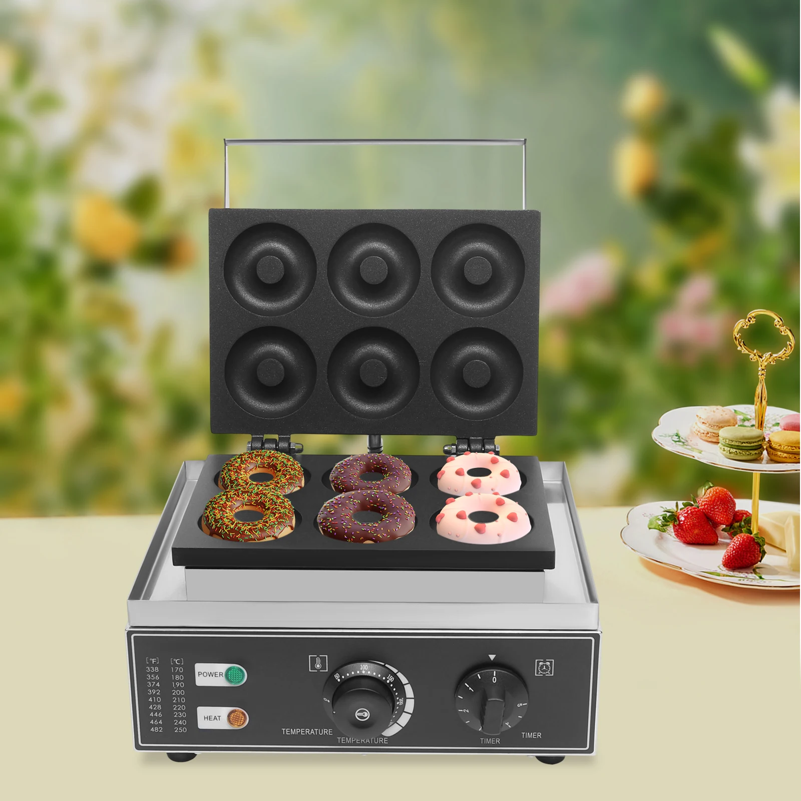 Elektrische Donut-Maker-Maschine mit 6 Löchern, 1550 W, süßer Donut-Maker, antihaftbeschichtete Donut-Herstellungsmaschine, Edelstahl, kommerziell