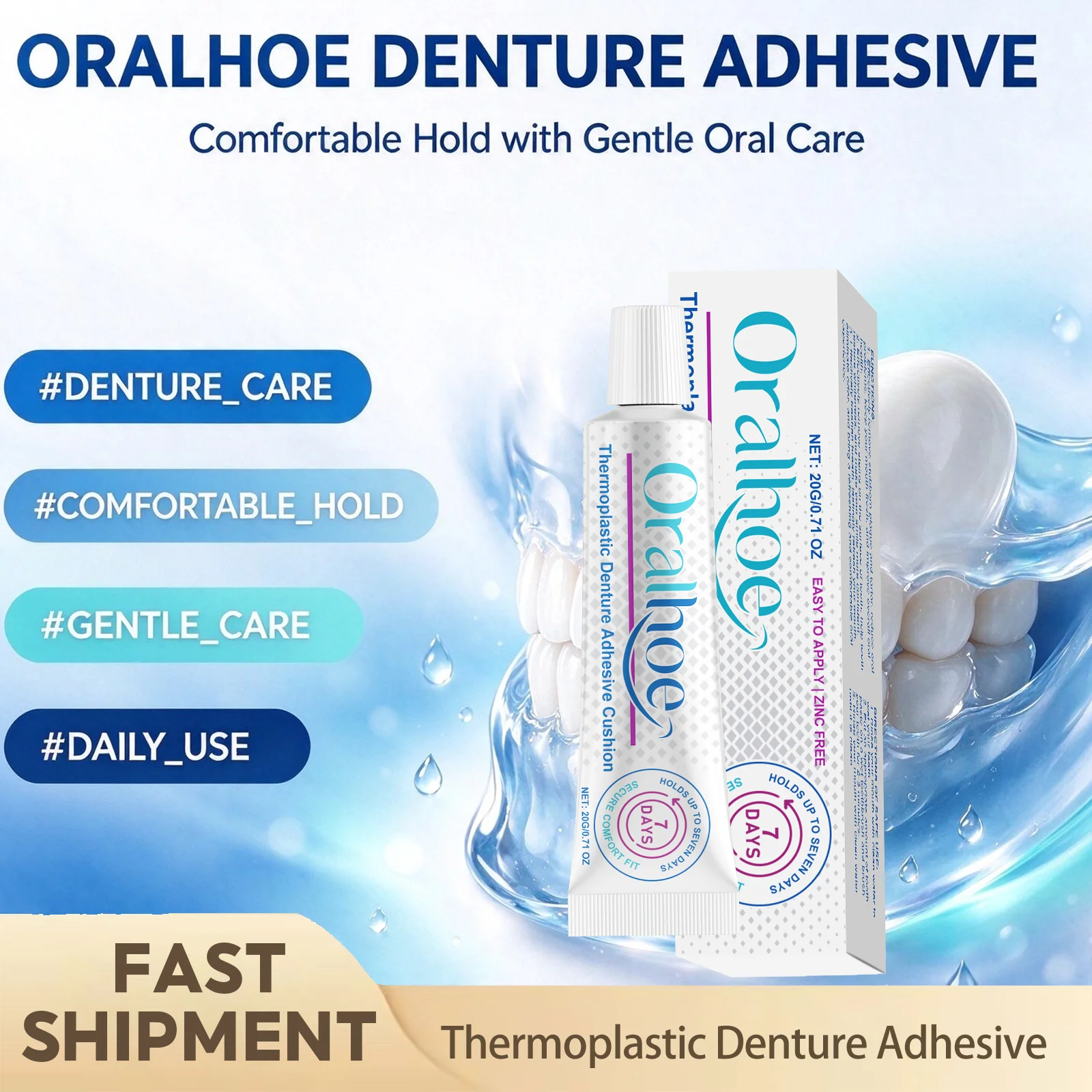 Oralhoe Thermoplastic Denture Adhesive Long Lasting Fix Dentures Relieve Gum Pain Improve Wearing Comfort Prevent Food Residue