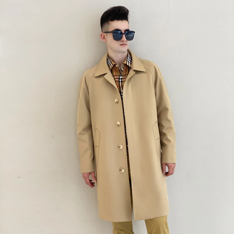 single breasted Trench coat men's medium length  Khaki thickened detachable down liner British fashionable men's coat