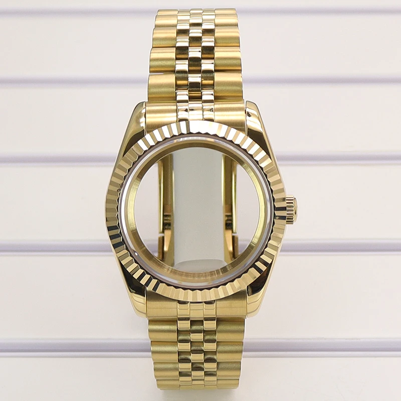 Fluted 36mm/39mm Luxury Watch Case Sapphire For Datejust NH35 4R NH36 NH38 Miyota8215 Movement 28.5mm Dial Sliding Lock Bracelet