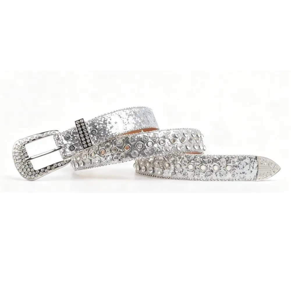 Simple PU Leather Rhinestone Belts Y2K Blingbling Rivet Belt Spicy Girl Hollow Women Waistband Women