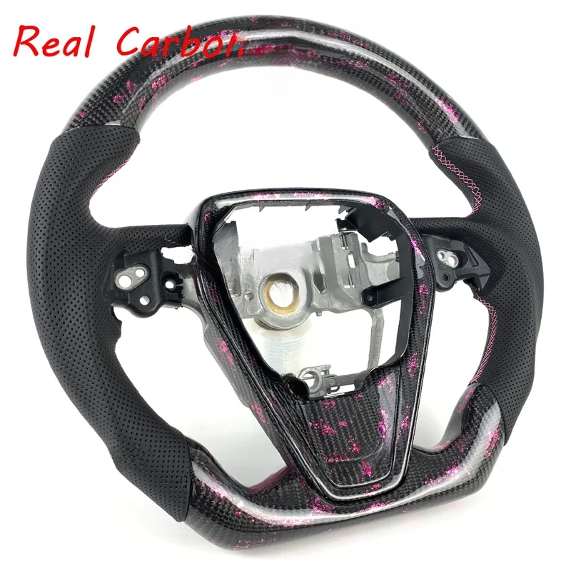 For Toyota Camry 2018-2024 Fashion Pink Powder Carbon Fiber Steering Wheel Custom Made