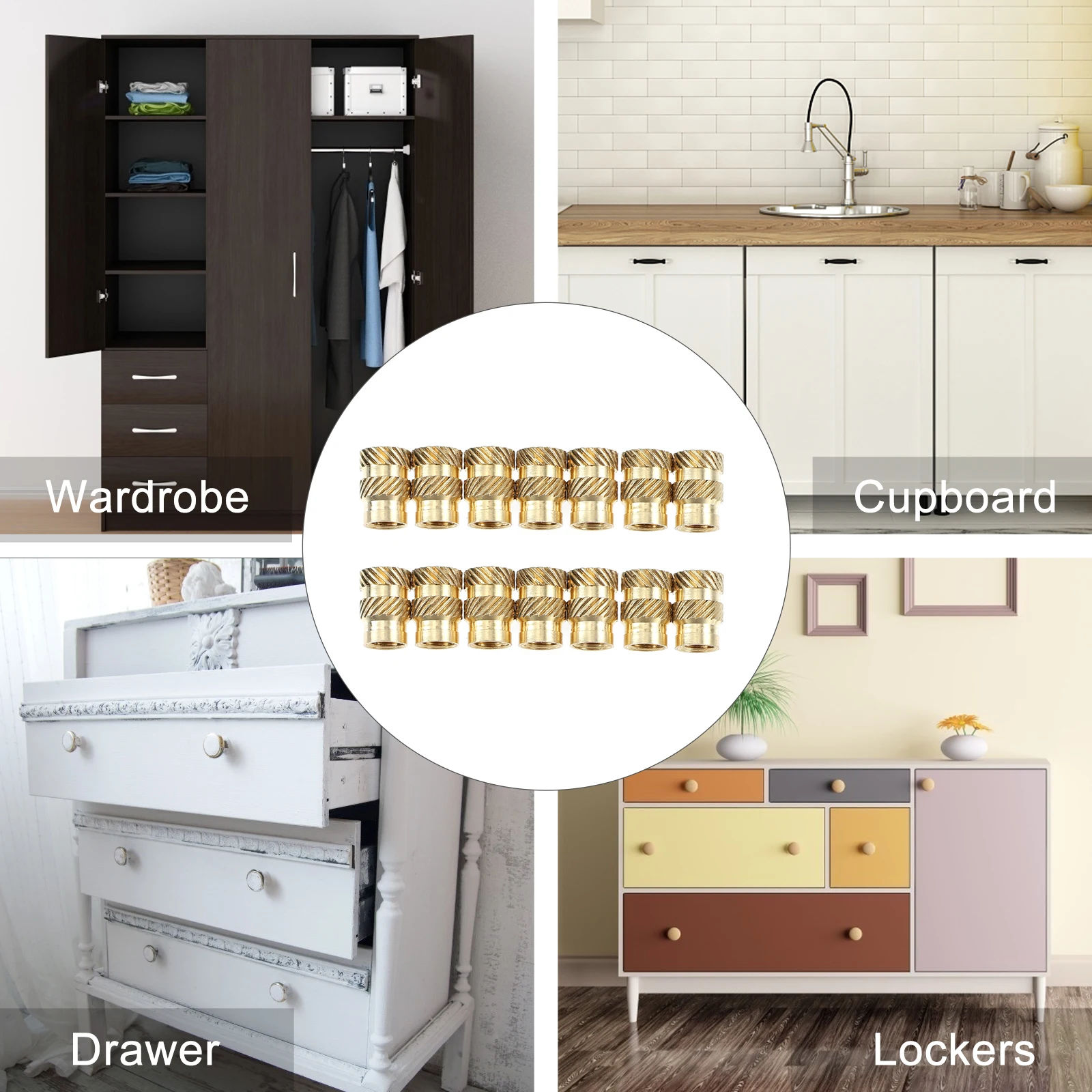 20pcs Copper Insert Threaded Nut For Wood Furniture Threaded Connector Furniture Accessory Screw Hardware Fastener Nut