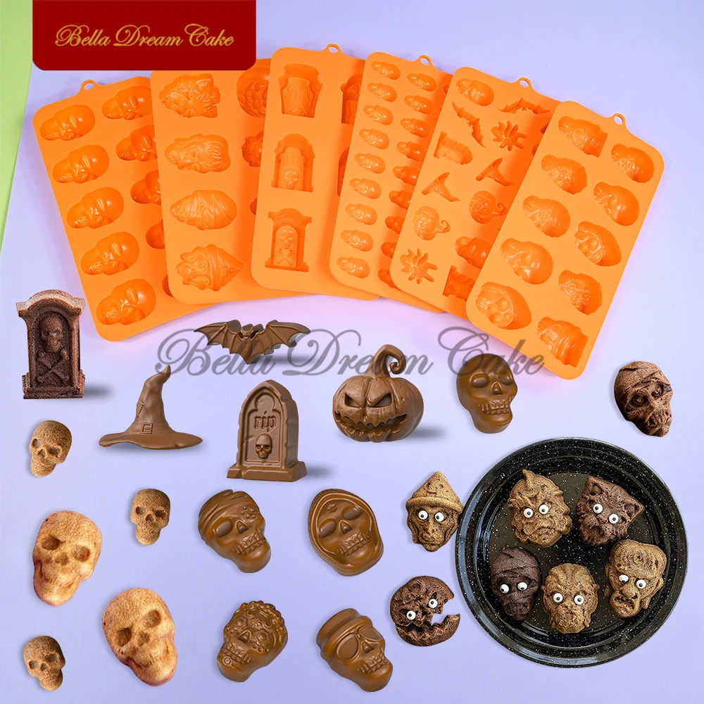 3D Halloween Pumpkin/Skull/Tomb/Wizard Hat Chocolate Silicone Mold DIY Candy Pudding Mousse Mould Cake Decorating Tools Bakeware