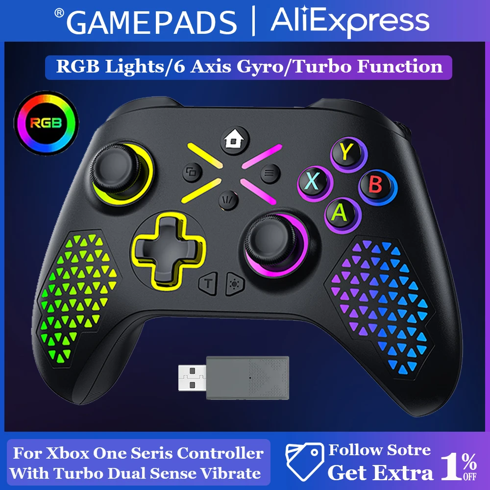 Manette sans fil RGB pour Xbox One/Xbox Series X/S/PC avec batterie 650 mAh, contrôleur multifonction