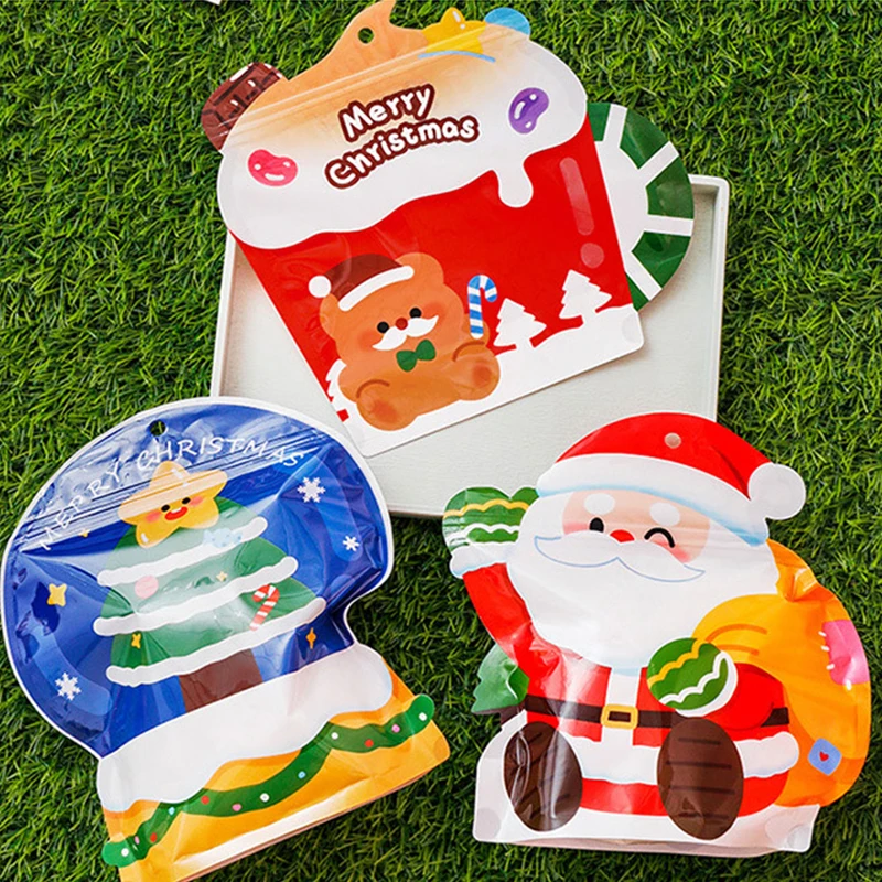 4pcs Merry Christmas Gift Bag Creative Cookies Candy Snack Packaging Decoration Bag Cartoon Christmas Gift Self Sealing Bag