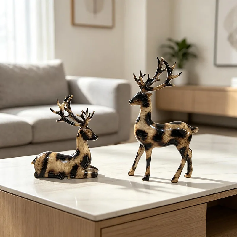 Creative Animal Deer Ornament Couple Pair Craft Colored Drawing Graffiti Art Home Table Desk Decor Office Living Room Gift