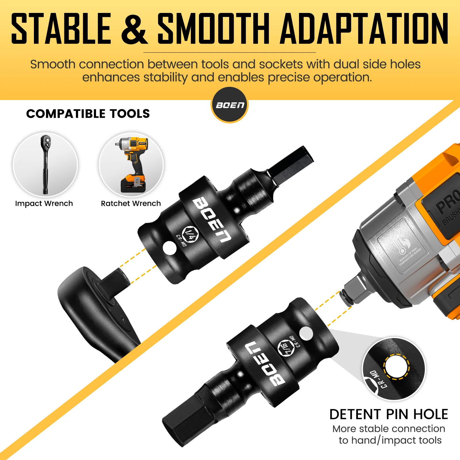 Boen 3/8 "محرك 7 قطع SAE Impact Swivel Allen Bit Socket Set، 360 °   سائق Wobble Hex، حاجز تخزين، فولاذ CR-MO